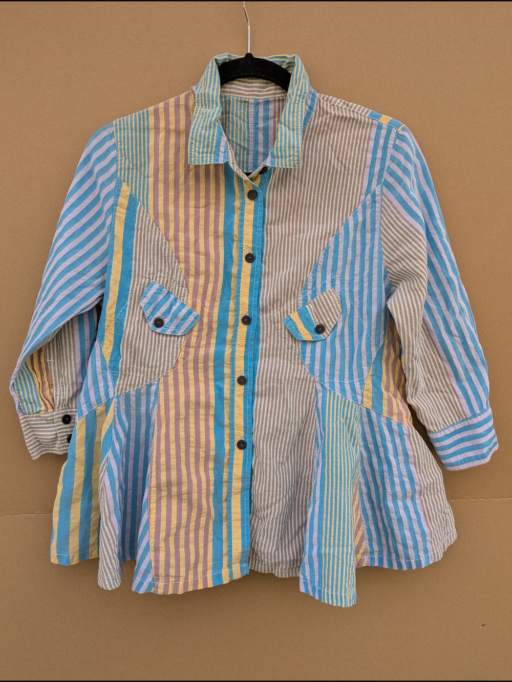 Senso Unico Cube-Cube Patchwork Striped Tunic Top Cotton Cupra Made in Japan 38